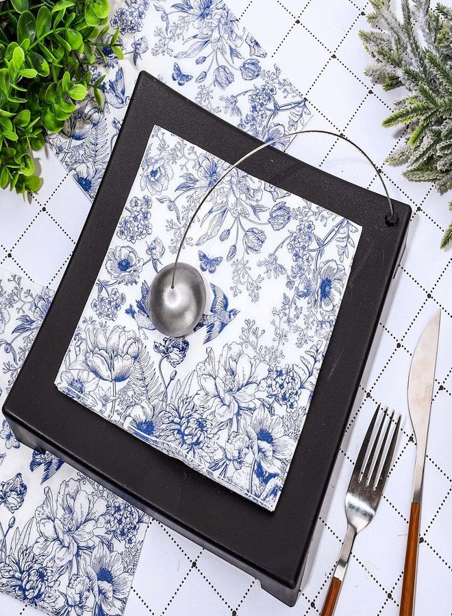 JarThenaAMCS 100Pcs Blue White Floral Paper Napkins Chinoiserie Flower Bird Disposable Napkins Decorative Luncheon Dinner Napkins for Wedding Birthday Holiday Party Supplies Table Decor - Image 3